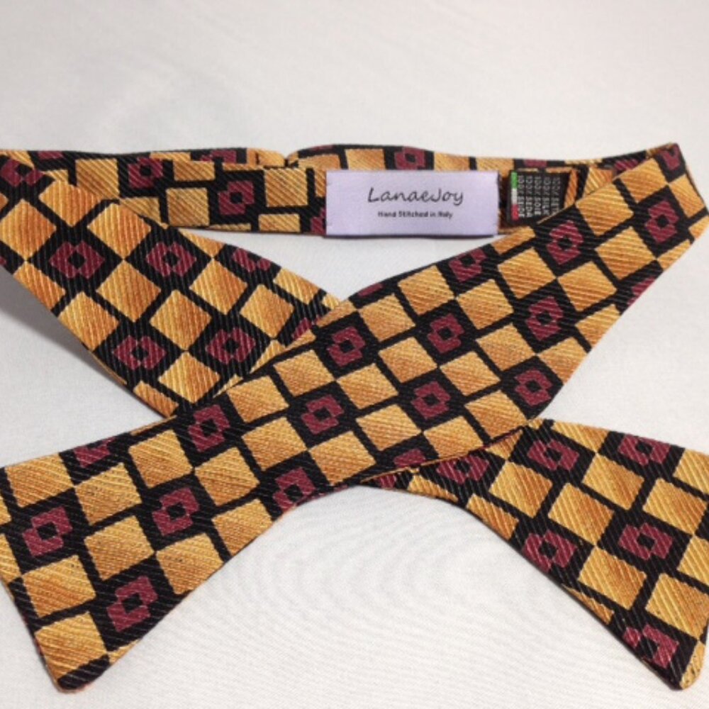 NEW Lanae Joy Silk Adjustable Bow Tie Bowtie / Gold Maroon / Privat…